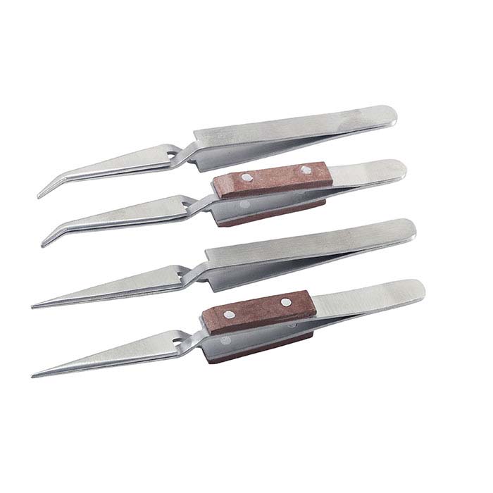 Stainless Steel Short Cross-Lock Tweezers, Set of 4