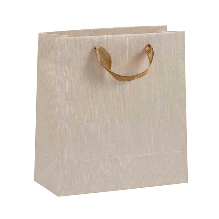 Cream Linen-Textured Paper Totes with Satin Ribbon Handle - RioGrande