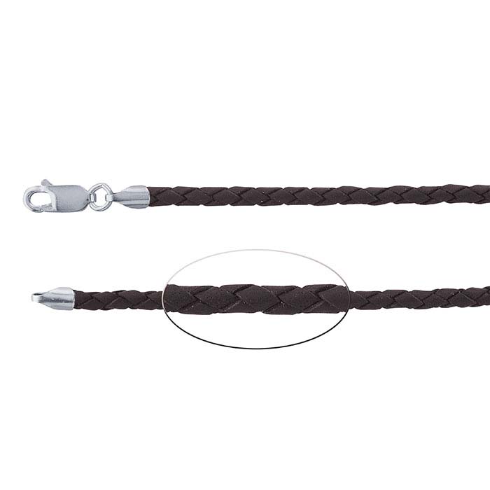 3mm Black Braided Leather Cord Silver Plated Necklace, Size: 16