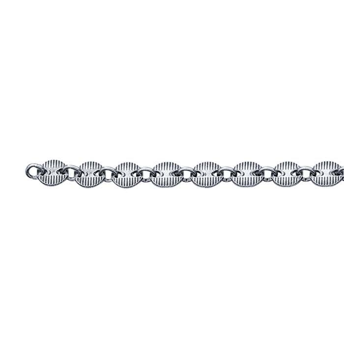 Sterling Silver Oxidized 4mm Patterned Round Link Cable Chain, By the ...