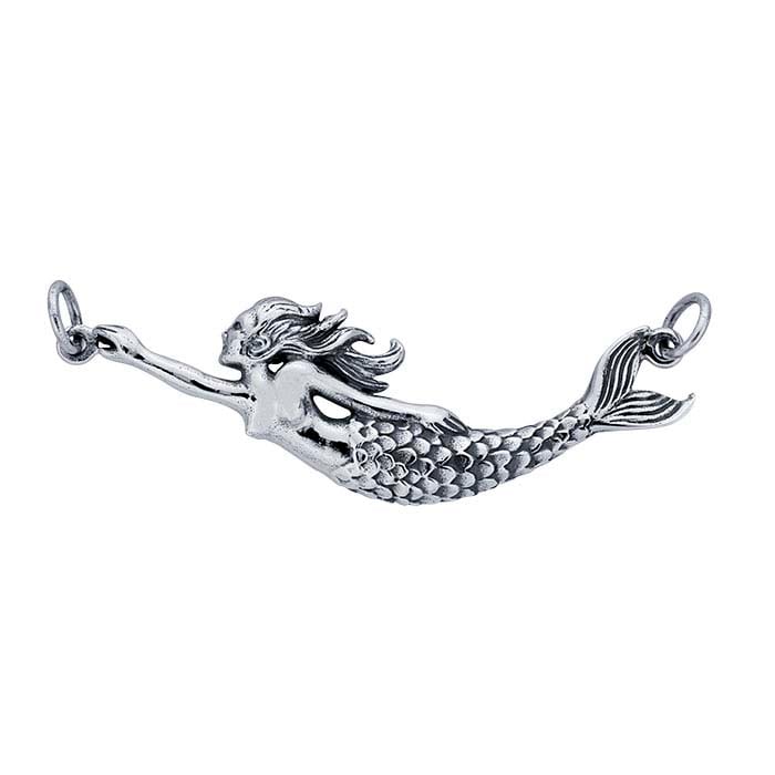 LINSION 925 Sterling Silver Details Mermaid Pendant Charms Beauty Jewelry  TA417A