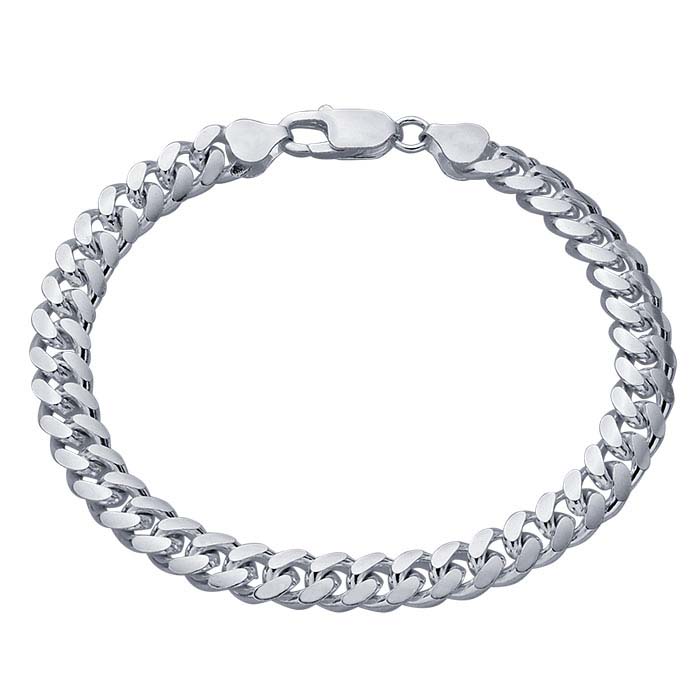 Sterling Silver Beveled Oval Curb Chain Bracelet