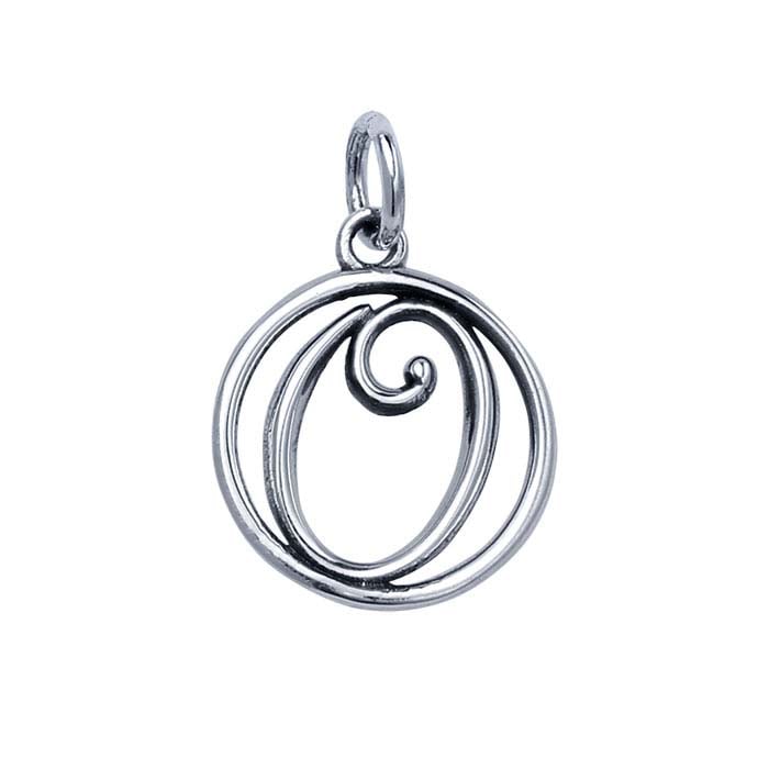 Sterling Silver Circle Cursive Alphabet Charm, 