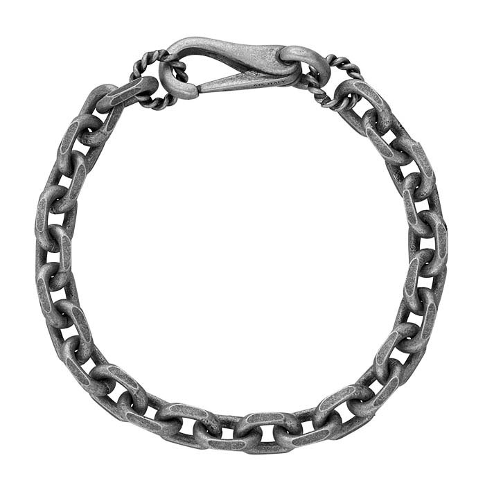 Sterling Silver Oxidized 8.5mm Diamond-Cut Oval Cable Chain Bracelet
