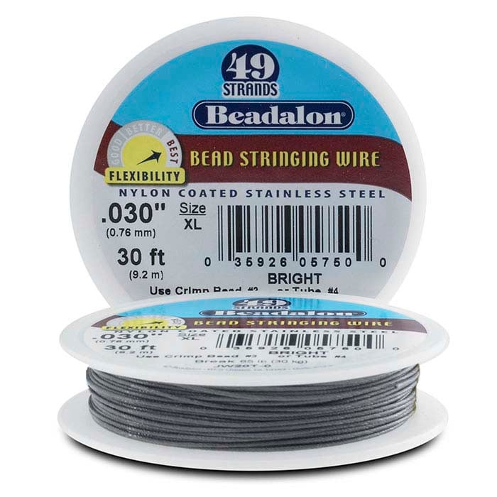 Beadalon 7 Strand Stainless Steel Bead Stringing Wire, 018 in / 0.46 mm,  Bright, 30 ft / 9.2 m