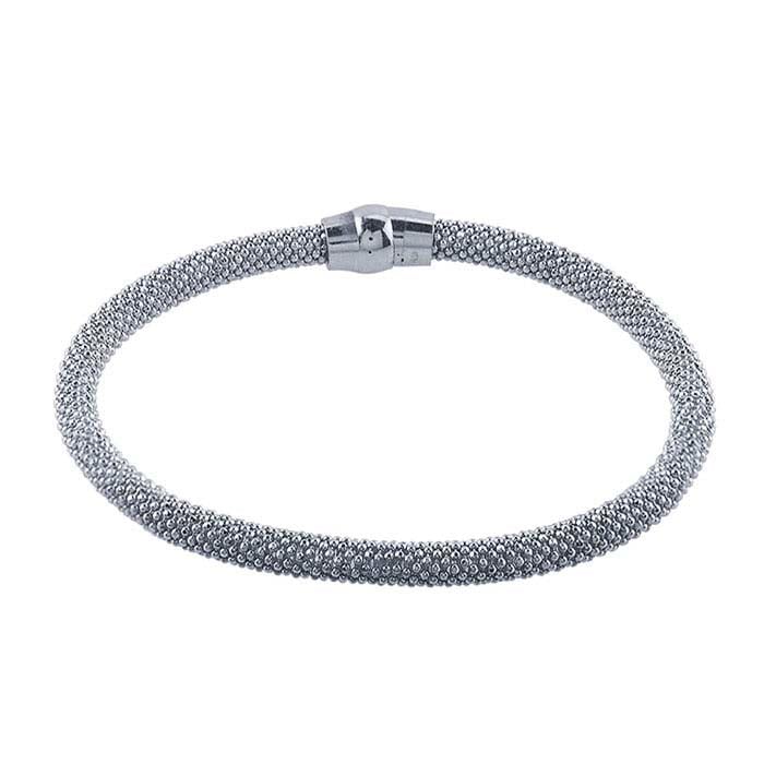 Sterling Silver Rhodium-Plated Diamond-Cut Bead Bangle Bracelet - RioGrande