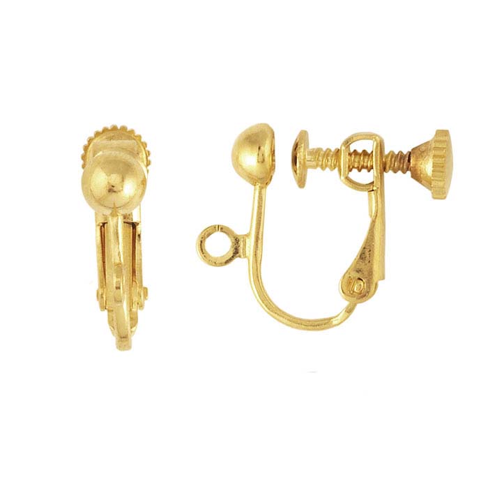 Brass Yellow Gold-Plated Half-Ball Ear Screw with Cushion and Open Ring -  RioGrande