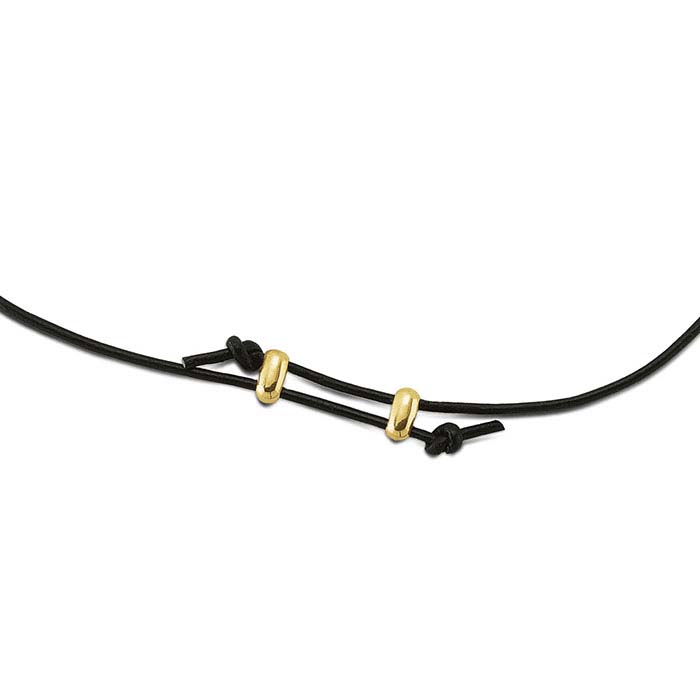 Black Leather Cord Necklace 14K Gold Clasps Gold Leather Cord