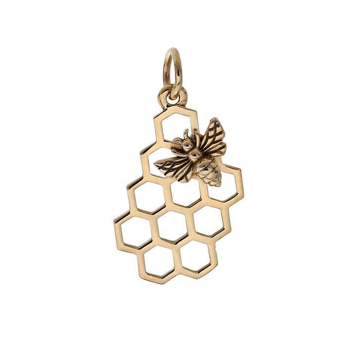 Bronze Honey Bee Charm on Honeycomb