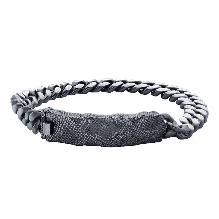 Curb Chain Bracelet in Sterling Silver with Black Diamonds, 11.5mm