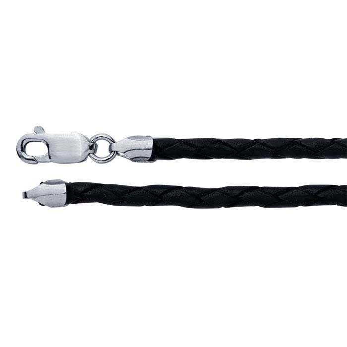 Black Leather Braided Cord with Sterling Silver Clasp