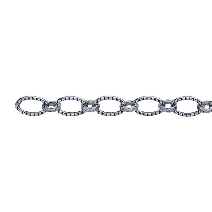 Sterling Silver Oxidized 5mm Patterned Long & Short Chain, By the Foot