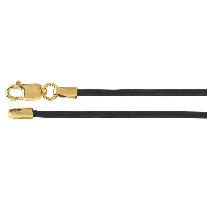 Black Leather Cord with 14k Yellow Gold Clasp for Memorial Pendant