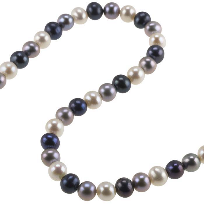 Freshwater Cultured 5.5–6mm Oval Pearl Strand Black Gray and White A-Grade