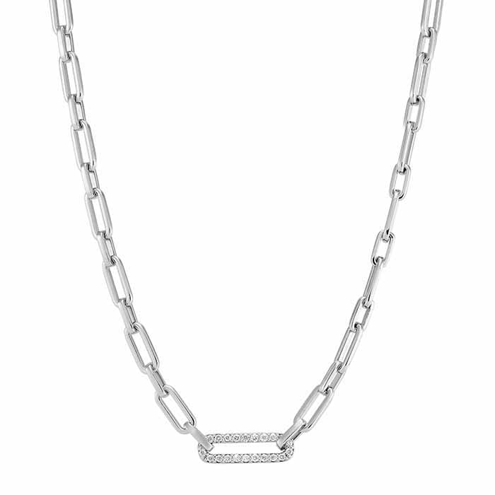 Sterling Silver Diamond-Set Link Chain Necklace - RioGrande