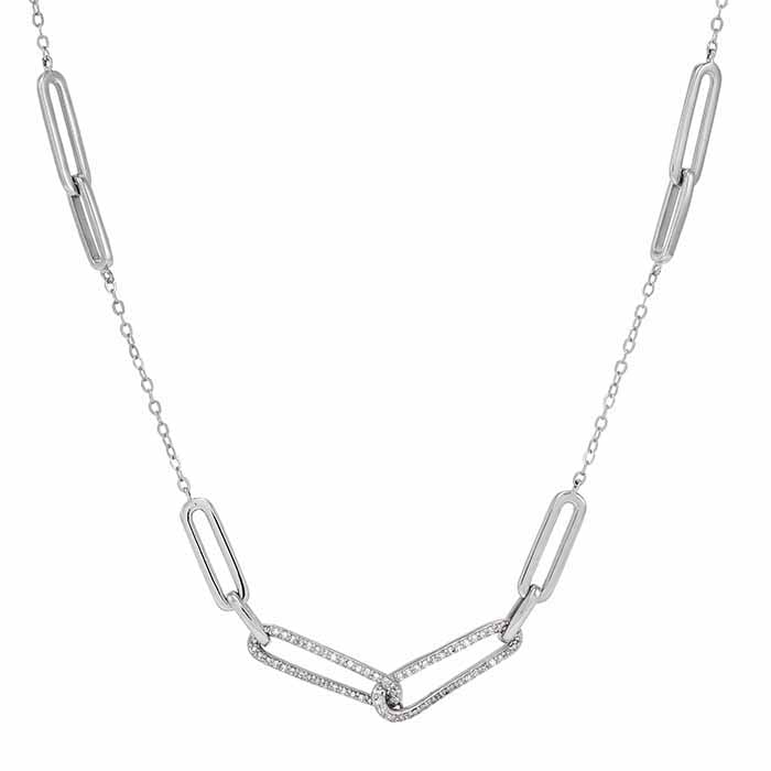 Sterling Silver Diamond-Set Mixed-Link Chain Necklace - RioGrande