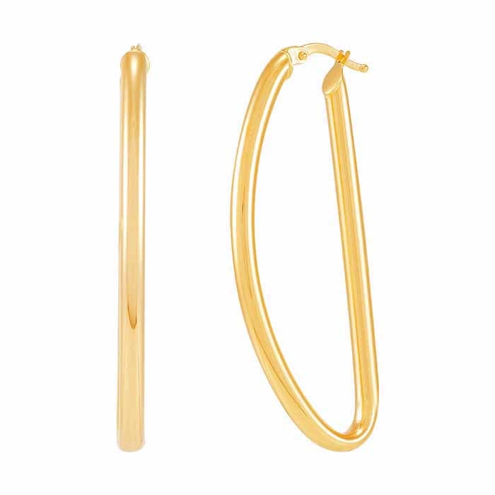 14K Yellow Gold D-Shaped Tube Hoop Earrings - RioGrande