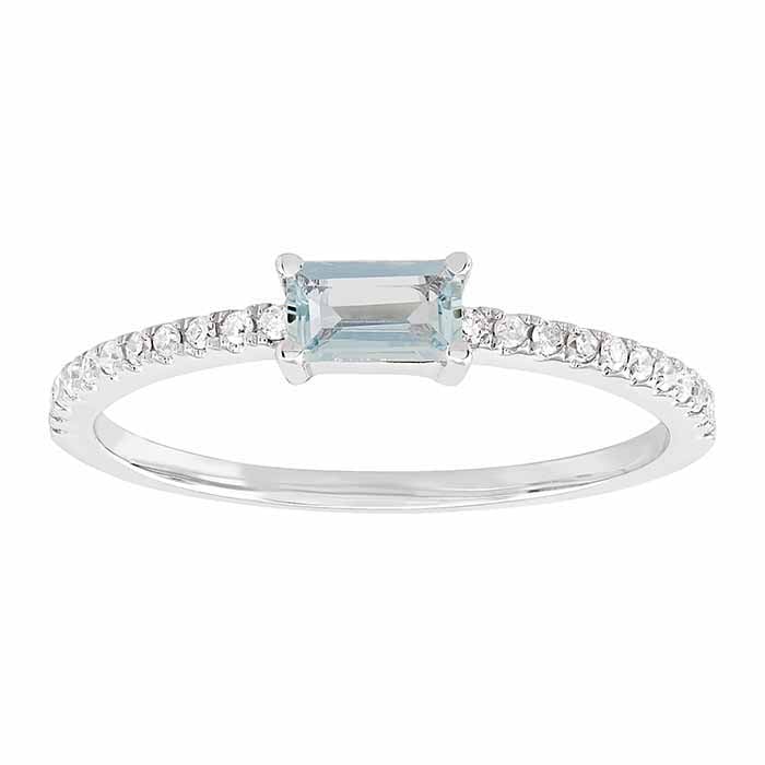 14K White Gold Aquamarine- & Diamond-Set Ring - RioGrande